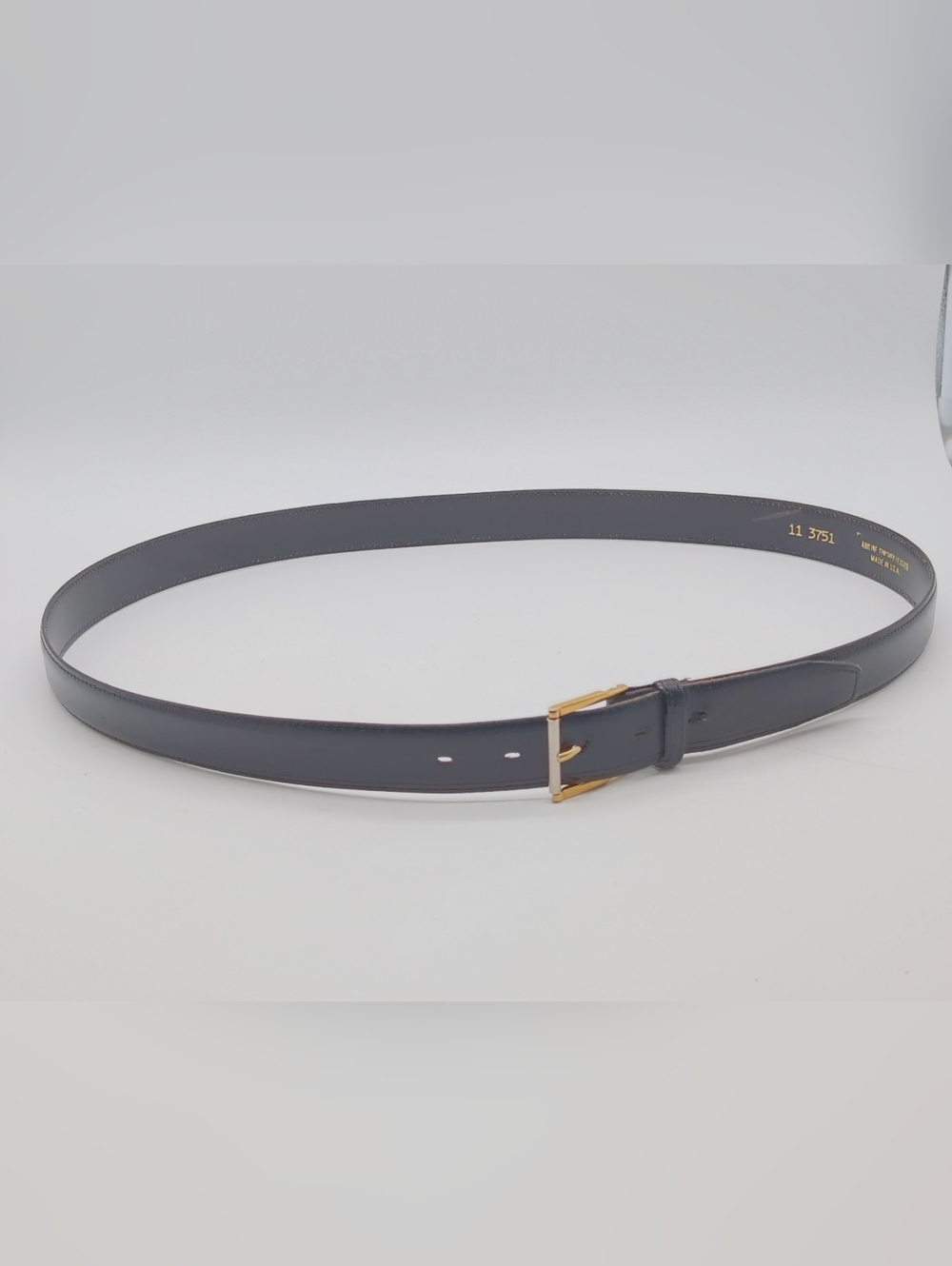 Aniline Finished Classic Black Leather Belt with Gold Buckle Sz 44